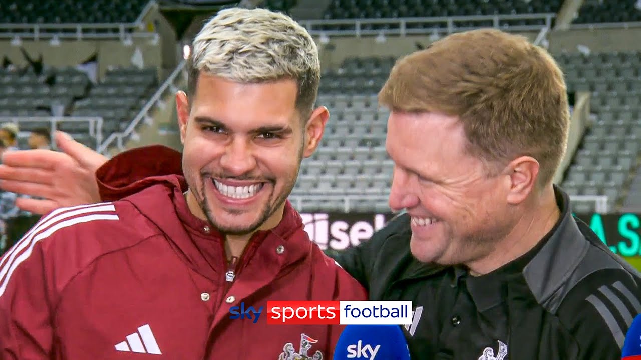 Bruno Guimarães and Eddie Howe WHOLESOME moment after Newcastle beat Arsenal to book Wembley spot!