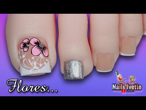 Diseño de uñas Flores rosadas para pie | Uñas decoradas simples y sencillas / Decoración de uñas @NailsIvette