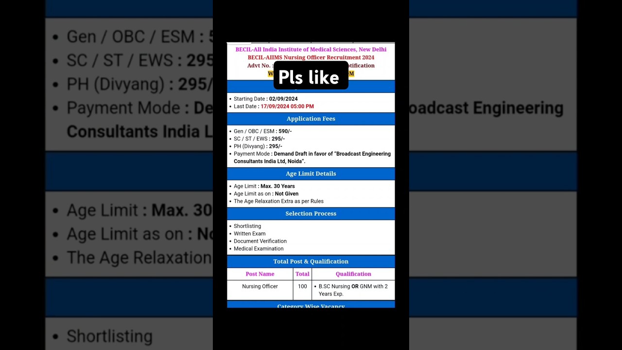 BECIL nursing officer vacancy out 