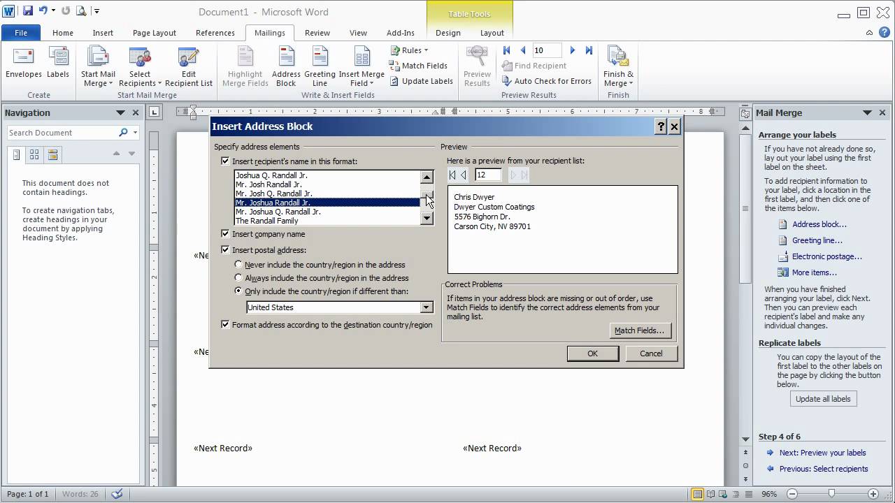 mircosoft office 2016 mail merge lables