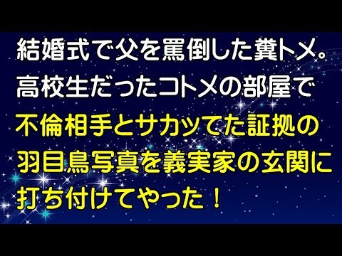 【スカッとする話 DQN返し】結婚式で父を罵倒した糞トメ。仕返しに高校生だったコトメの部屋で不倫相手とサカッてた証拠の羽目鳥写真を義実家の玄関に打ち付けてやった～スカッとGO!GO!