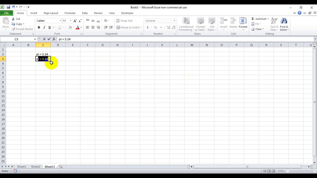 How to write pi symbol in excel