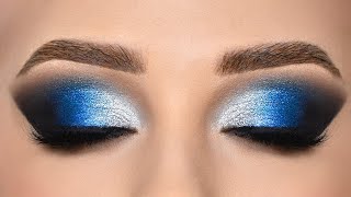 BLUE & SILVER Smokey Eye Makeup Tutorial