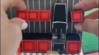 DIY Stylish Dollhouse Kitchen Red & Black cabinets miniature cardboard