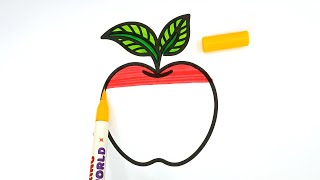 Cute Easy Apple Painting & Coloring Page Marker Pen For Kids & Toddlers Child Art