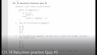 JAVA - Lesson #142 - APCSA - CH. 14 Recursion Practice Quiz #5