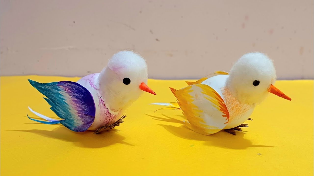 Bird making with egg shell | how to make a bird from egg shell | Sparrows out of egg shell craft