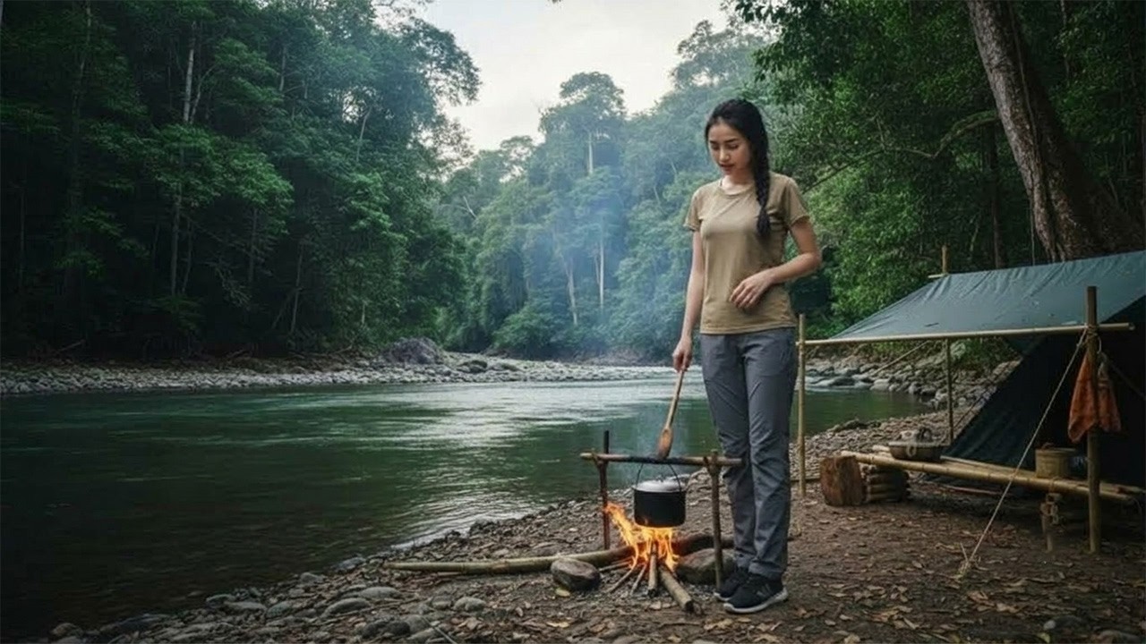 Building Camp and Surviving Alone by the River in the Jungle - YouTube