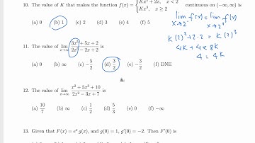 Calculus I: limits, continuity and derivatives multiple choice questions