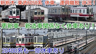 【新栃木 東武6050系 休車、運用離脱 状況！更新車、新造車関係なく休車あり！】2022年3月12日ダイヤ改正で東武鉄道6050系、会津鉄道6050系 定期運用消滅 20400系も一部休車