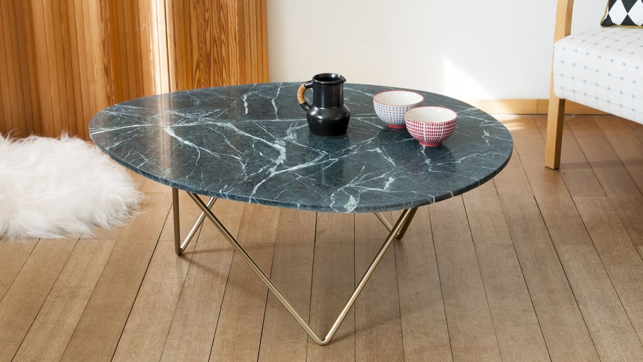 Table basse marbre pas cher - Tables Basses Rondes en marbre Noir avec Structure en métal Noir