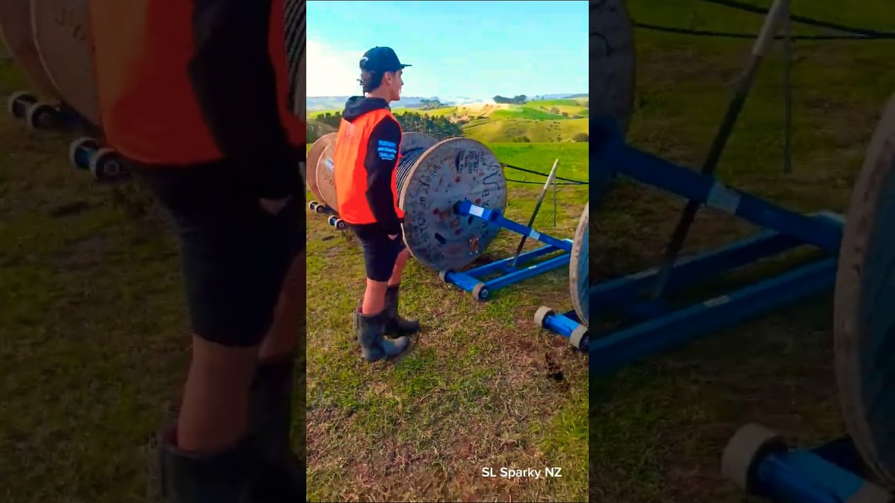 Cable Unreeling with Roller | Outdoor Underground Cabling Work at Farm 🇳🇿  