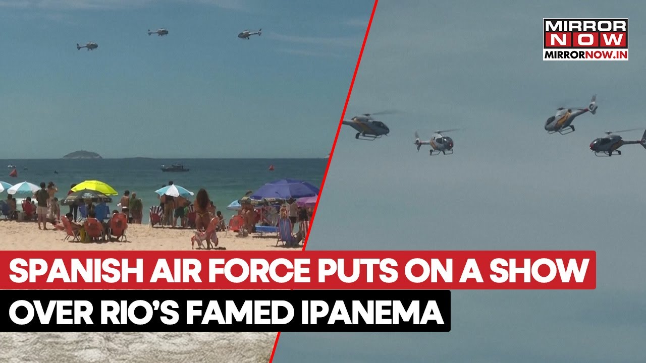 Вертолеты ВВС Испании поразили публику воздушным шоу над пляжем Ипанема в Рио.