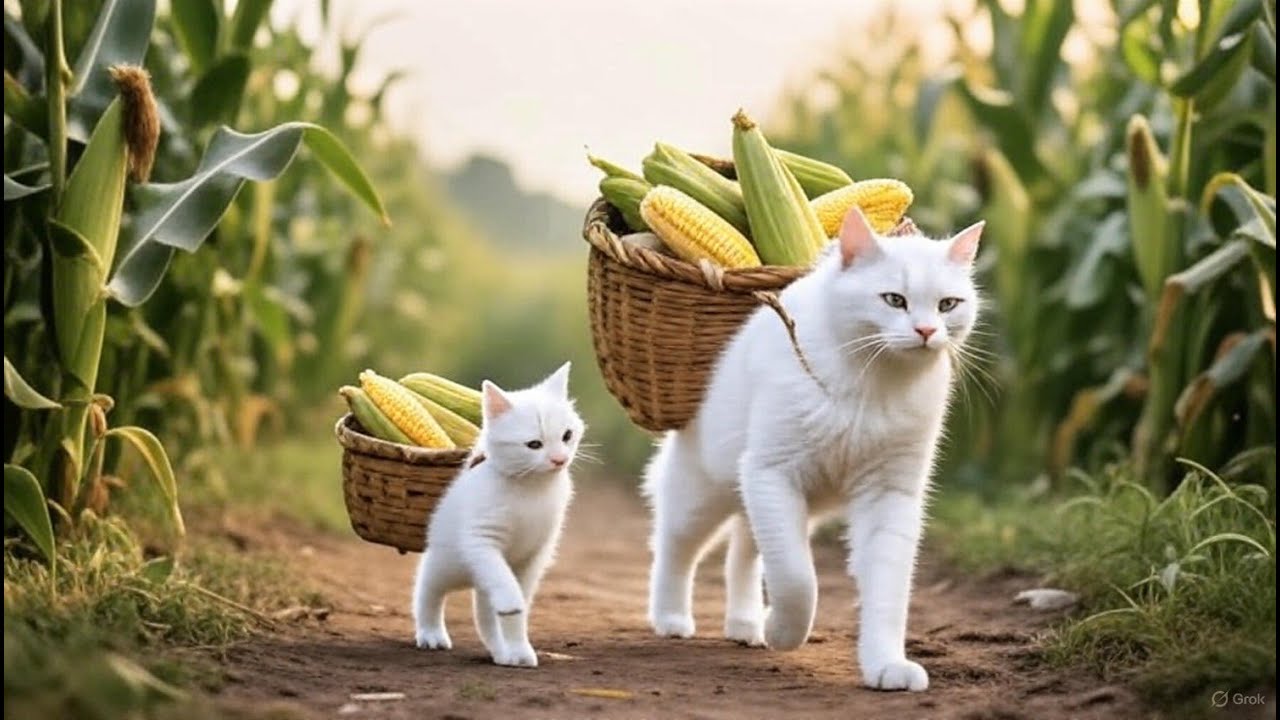 Cat Cornbread Kitten Helps Tired Mama Cat Harvest Corn – Rewarded with Homemade ...