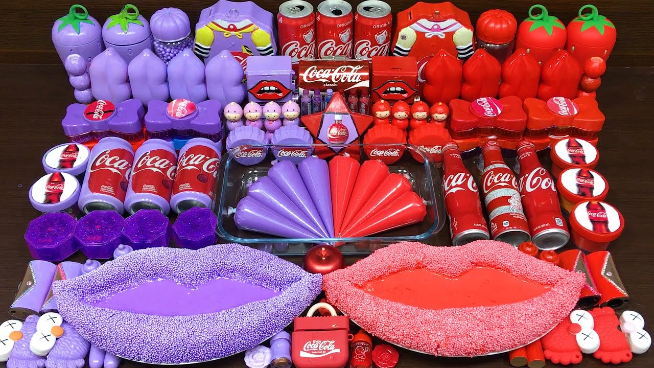 COCACOLA PURPLE vs RED ! Mixing Random Things into GLOSSY Slime ! Satisfying Slime Videos 