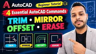 How to Use TRIM, MIRROR, OFFSET & ERASE Commands in AutoCAD | Beginner Tutorial