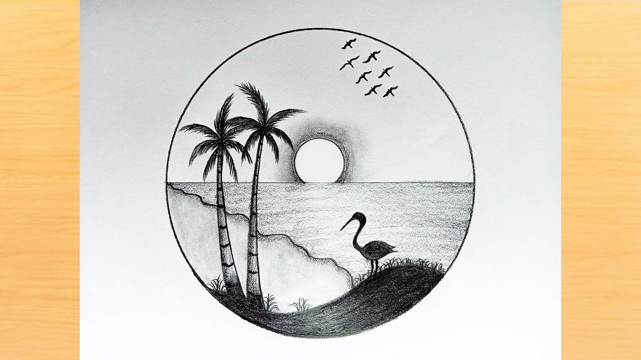 How to draw a circle scenery | Circle scenery drawing with pencil-Easy ...