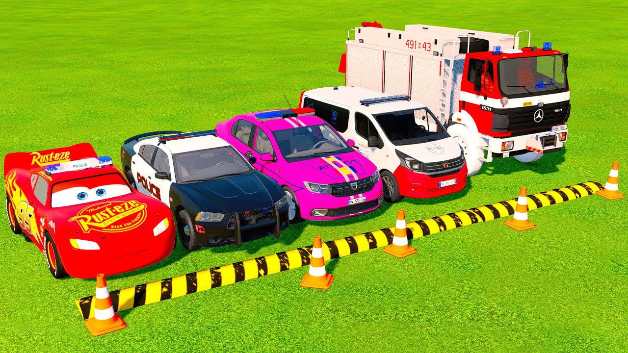 POLICE AND RESCUE CARS, FIRE DEPARTMENT, AMBULANCE VEHICLES TRANSPORTING WITH MAN TRUCKS