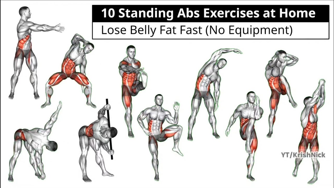 10 Standing Abs Exercises at Home | Lose Belly Fat Fast (No Equipment ...