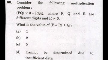 CSAT 2021 Solved Paper | Consider the following multiplication problem :(PQ)×3=RQQ where P, Q and R