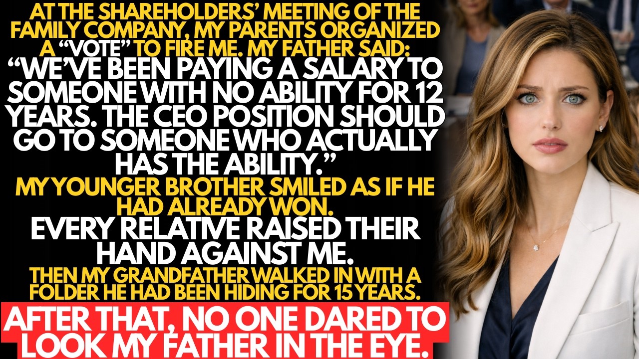 At the shareholders meeting, my parents voted to fire me as CEO after 12 years. Then grandpa came...