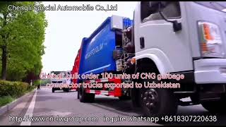 Chengli big order 100 units CNG engine garbage compactor trucks exported to Uzbekistan.