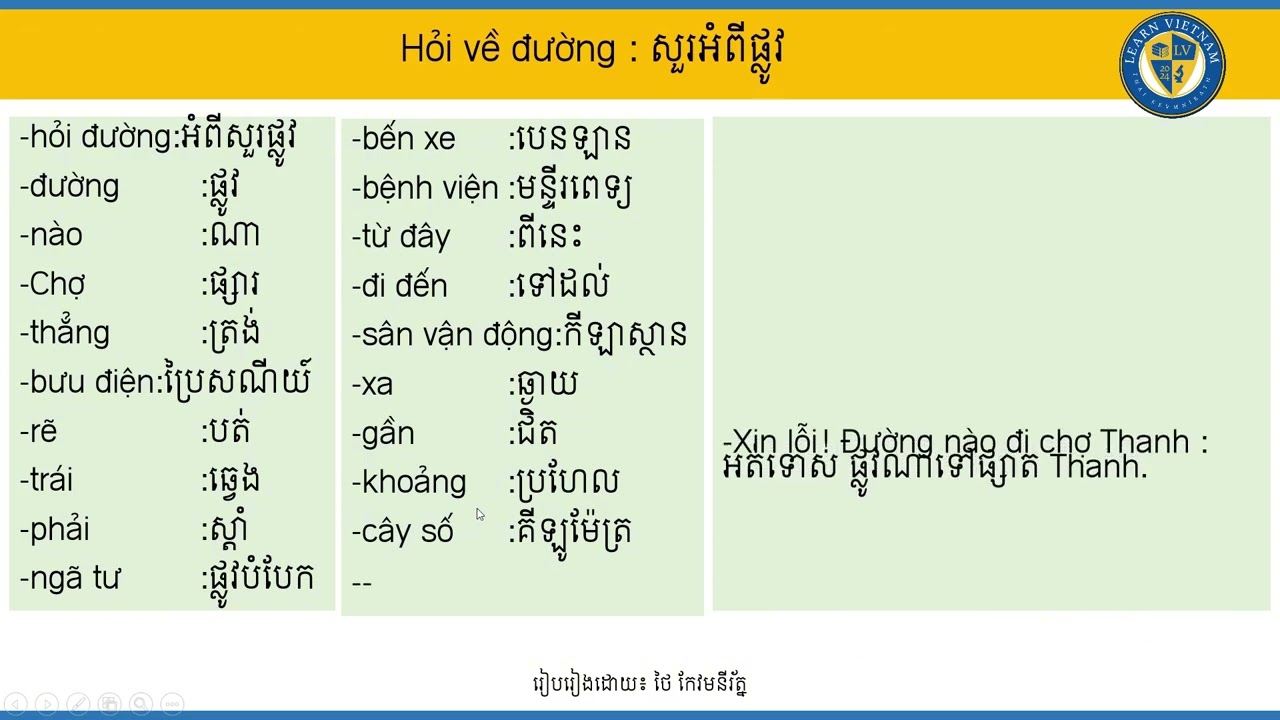 ep25 រៀនវៀតណាមនិយាយសួរអំពីផ្លូវ​ / Về  hỏi về đường