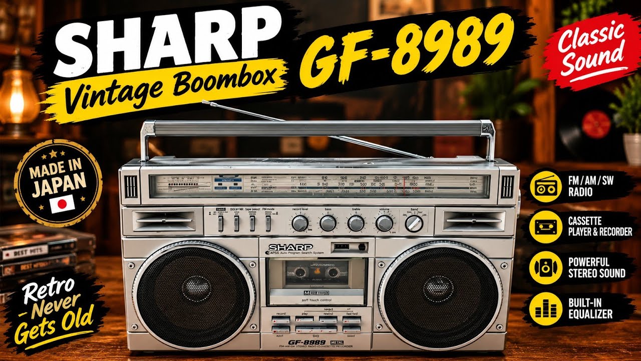 ❤ Sharp GF-8989Z Vintage Boombox Stereo Radio Cassette Recorder