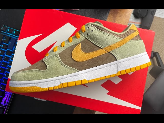 nike dunk low dusty olive gold