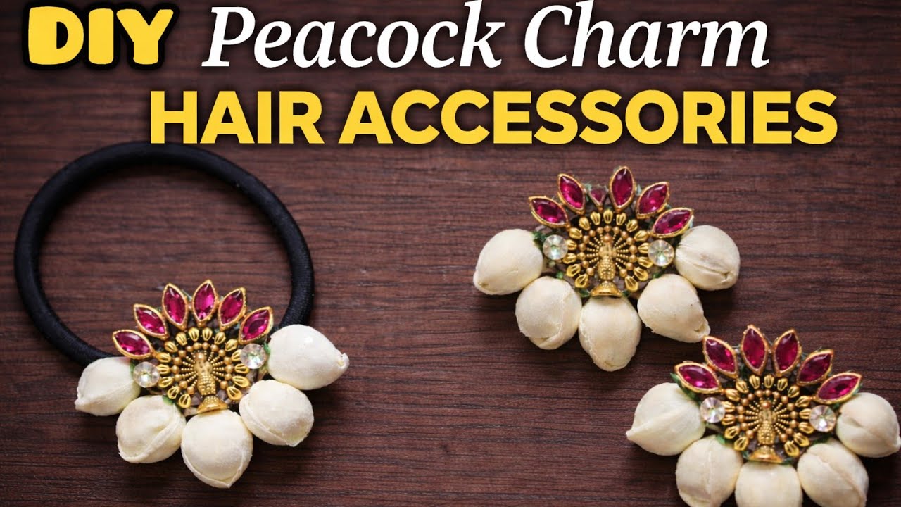 DIY Peacock Hair Accessories with artificial jasmine buds - Juda pins & hair band
