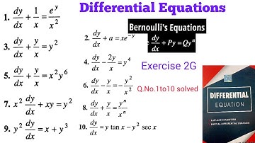 Differential Equations Bernoullis Equations Exercise 2G Q.No.1to10 solution Lalji Prasad video part1