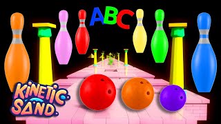 Alphabet Song Safari: Bowling Ball's Kinetic Sand Adventure with Fruits Colors Shapes and Numbers!
