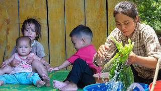Single mom Duong cooking yummy porridge for Nhi, Khoi &Tuyet and harvesting fresh vegetables to sell