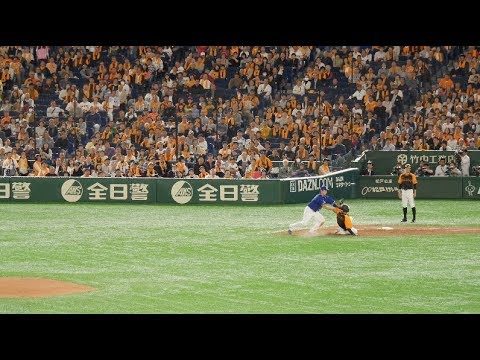 【中日ドラゴンズ 平田良介のトリックプレー】2019.4.30 ビヤヌエバのライトフライで丸が飛び出してダブルプレーになる