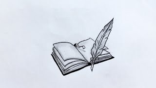 How to draw a book with feather pen | Easy drawing tutorial | Pencil sketch