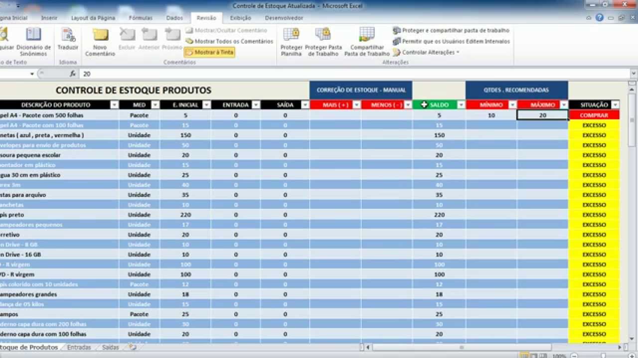 Excel Avançado Controle De Estoque Youtube 0279