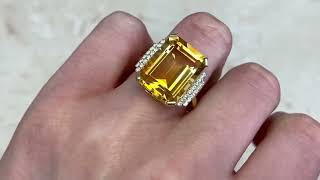 11.35 Carat Emerald Cut Natural Citrine Gemstone Ring - Springs Ring - Hand Video