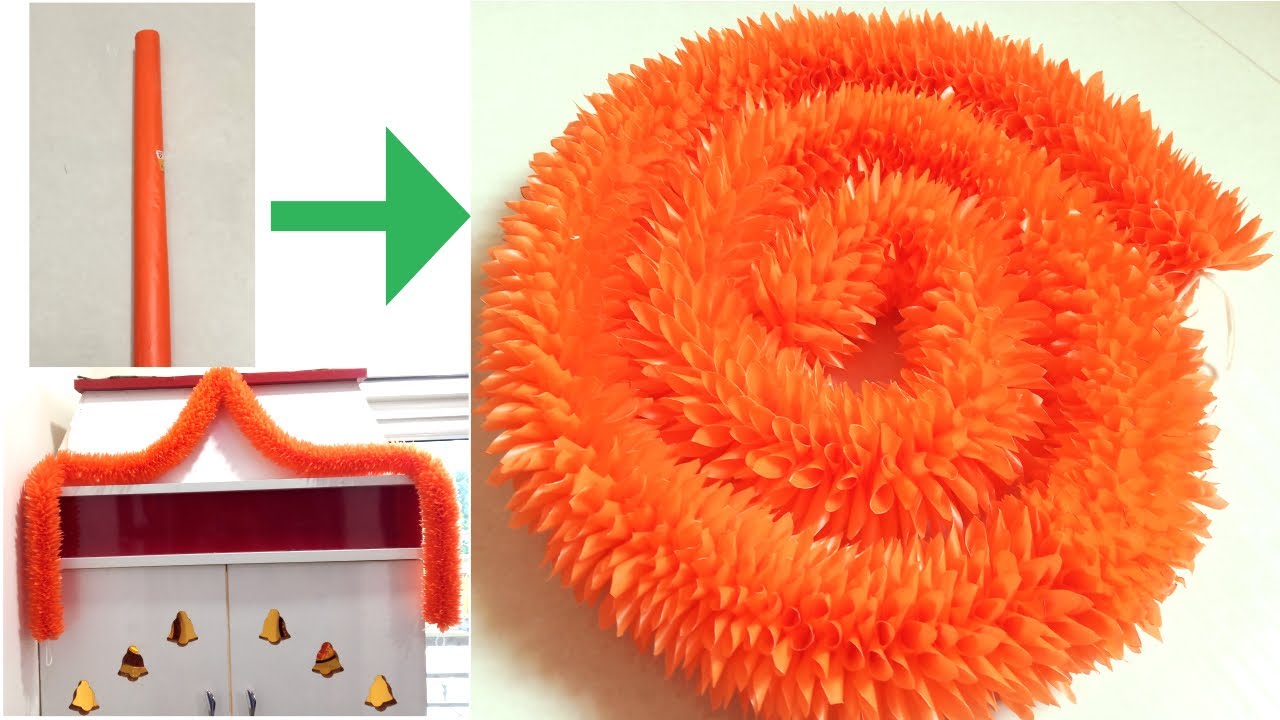 How to make artificial garland with book cover || బుక్ కవర్ తో వాడిపోని అందమైన తోరణం (పూలమాల)