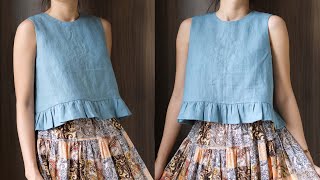 DIY Sleeveless Ruffle Hem Top | DIY Clothes | Linen Top | Summer Top