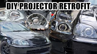 Honda Civic EK  PROJECTOR retrofit to OEM headlights full installation guide