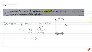 To ask unlimited maths doubts download doubtnut from -
https://goo.gl/9wzjcw the total surface area of a cylinder is 6512
`cm^2` and circumference i...