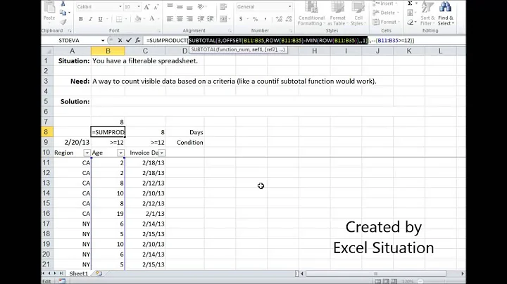 Excel Countif visible (filtered) data