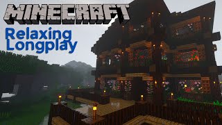 Minecraft Relaxing Longplay - Building a Peaceful Dark Oak Forrest Home in the Rain (No Commentary)