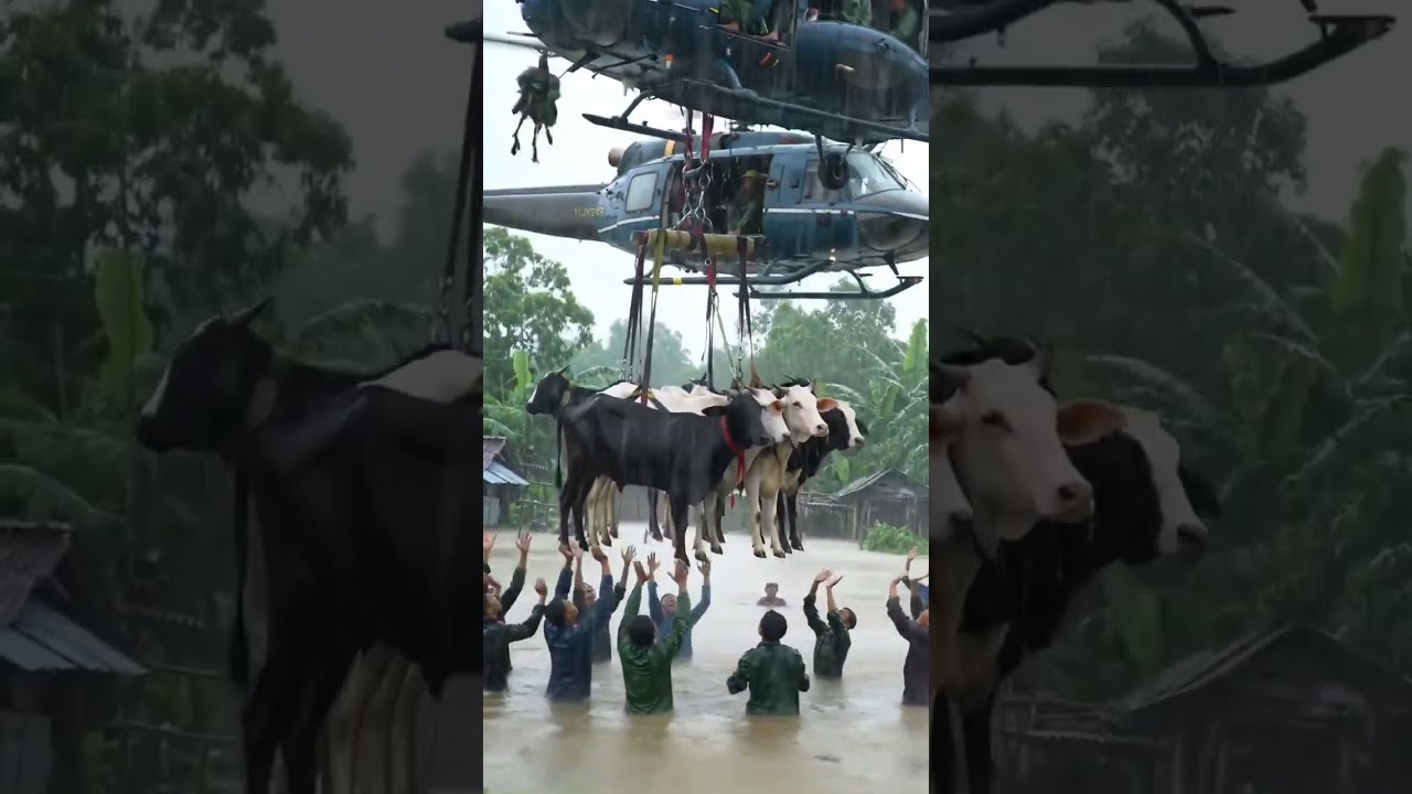 Village Floods, Army Helicopter Rescues People and Animals🚁🌊Humanity, Courage & Compassion in Action