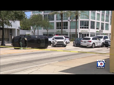 Miami police car rolls over on Biscayne Boulevard following brief pursuit
