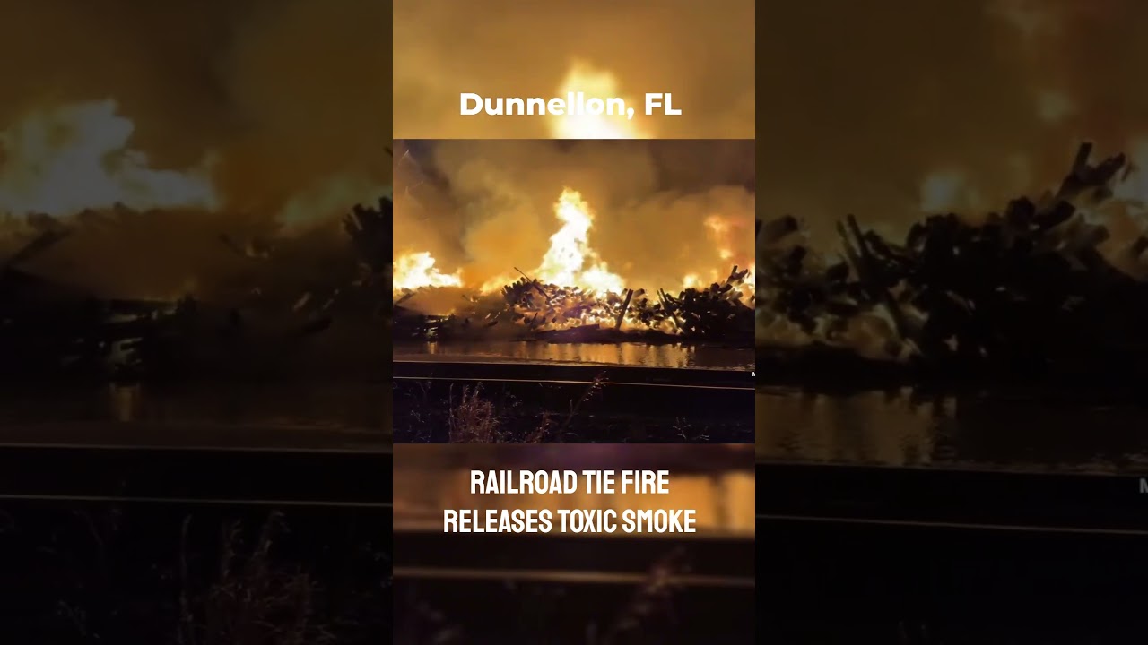 Massive pile of train ties burns in Florida, sending hazardous smoke into the air