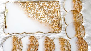 Milky White & Gold Leaf Resin Coaster Set – Crafty Chic