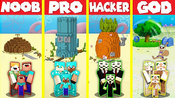 Minecraft Battle: SPONGEBOB WATER HOUSE BUILD CHALLENGE - NOOB vs PRO vs HACKER vs GOD / Animation