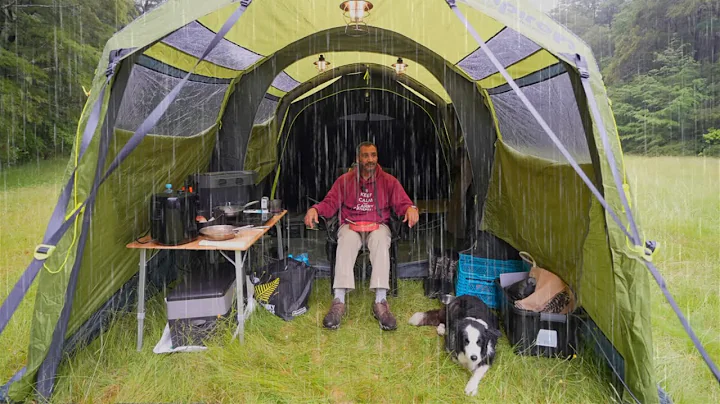 Car CAMPING in the RAIN - MASSIVE Air Tent - Roast...