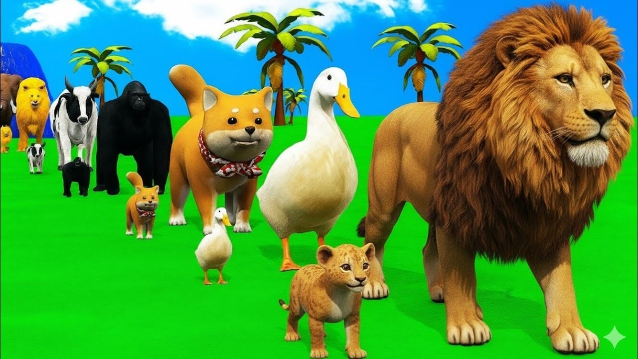 Long Slide Game With Cow Elephant Gorilla Hippopotamus Tiger 3d Animal Game Funny 3d Animals